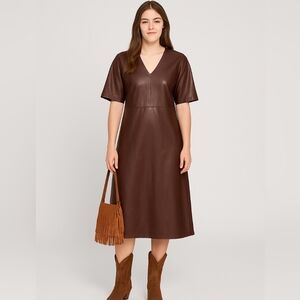 Prologue Chocolate Faux Leather Midi Dress